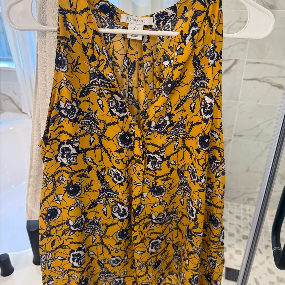 Floral Sleeveless Top in Mustard and Navy